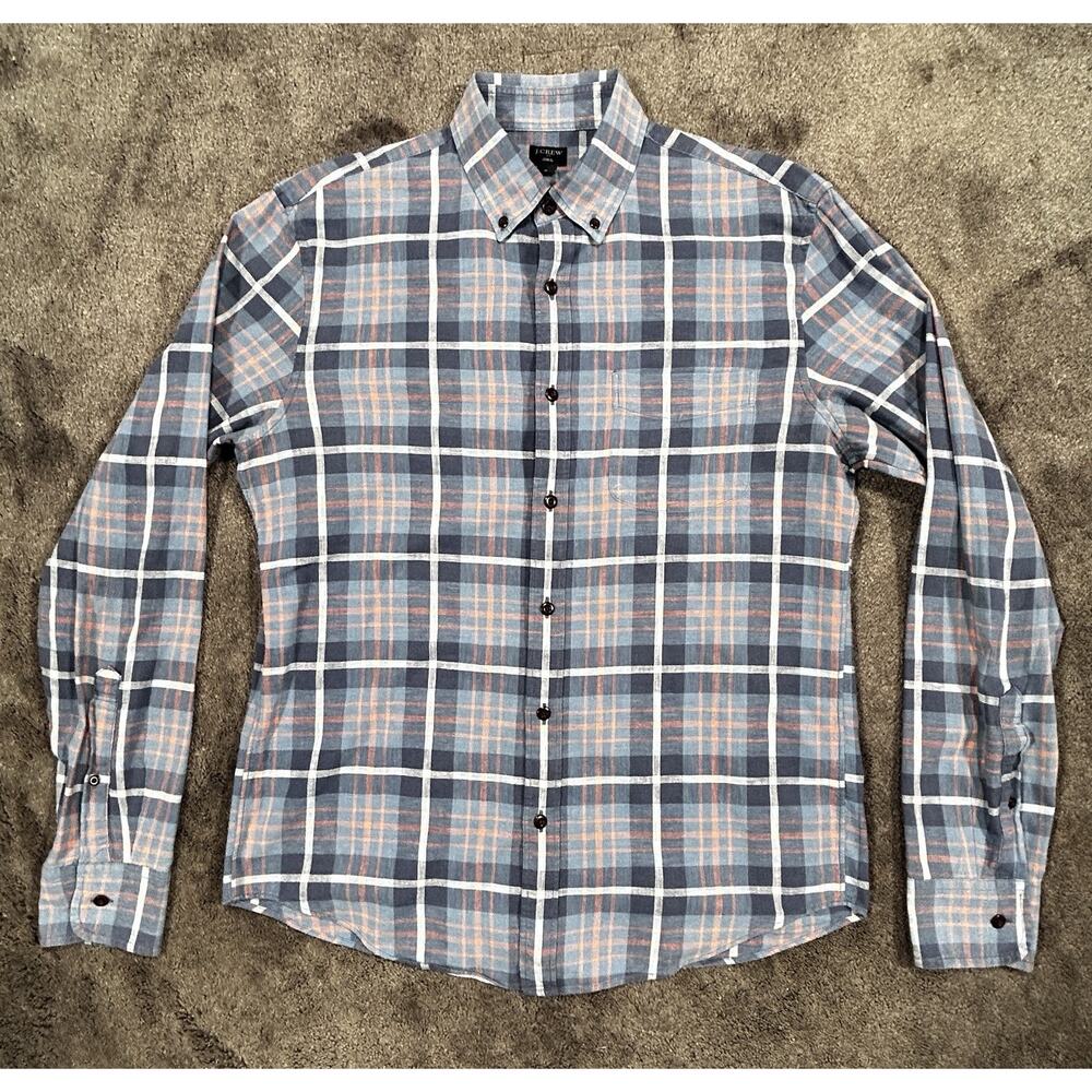 J. Crew Classic Men's Med. 100% Cotton Blue Pink White‎ Plaid Long Sleeve Shirt